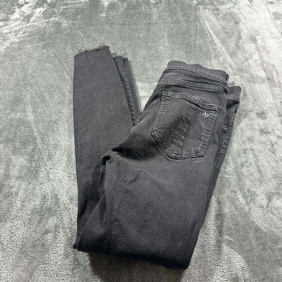 Rag & Bone Jeans Womens 27 Black Distressed High Rise Skinny Denim Raw Hem - Picture 9 of 13